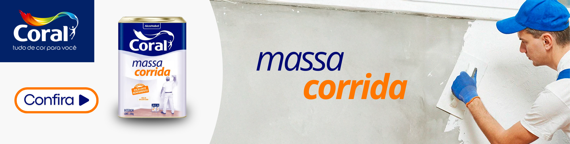 Massa corrida Coral para interiores e aplicação de massa na parede.