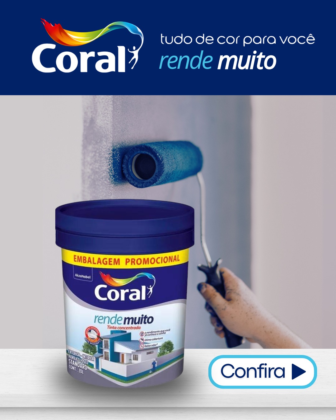 Tinta Coral Rende Muito e aplicação de tinta na parede com rolo.