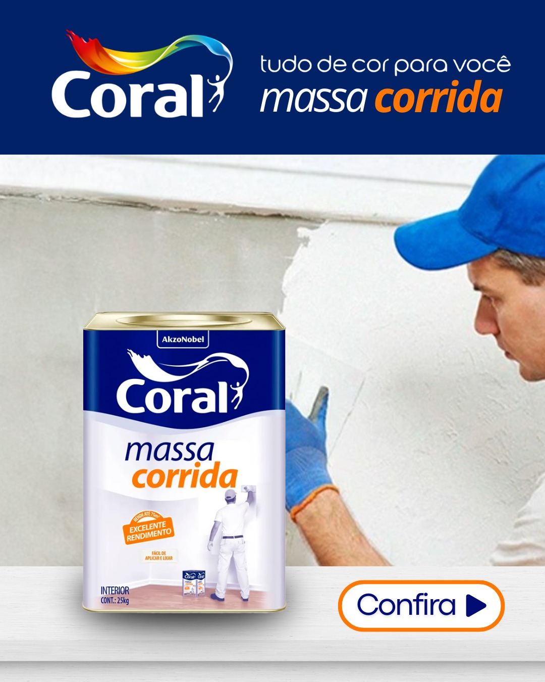 Massa corrida Coral para interiores e aplicação de massa na parede.